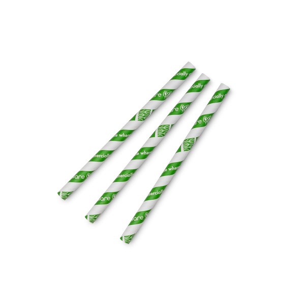 Vegware - Jumbissimo green stripe 10mm paper straw, 7.8in